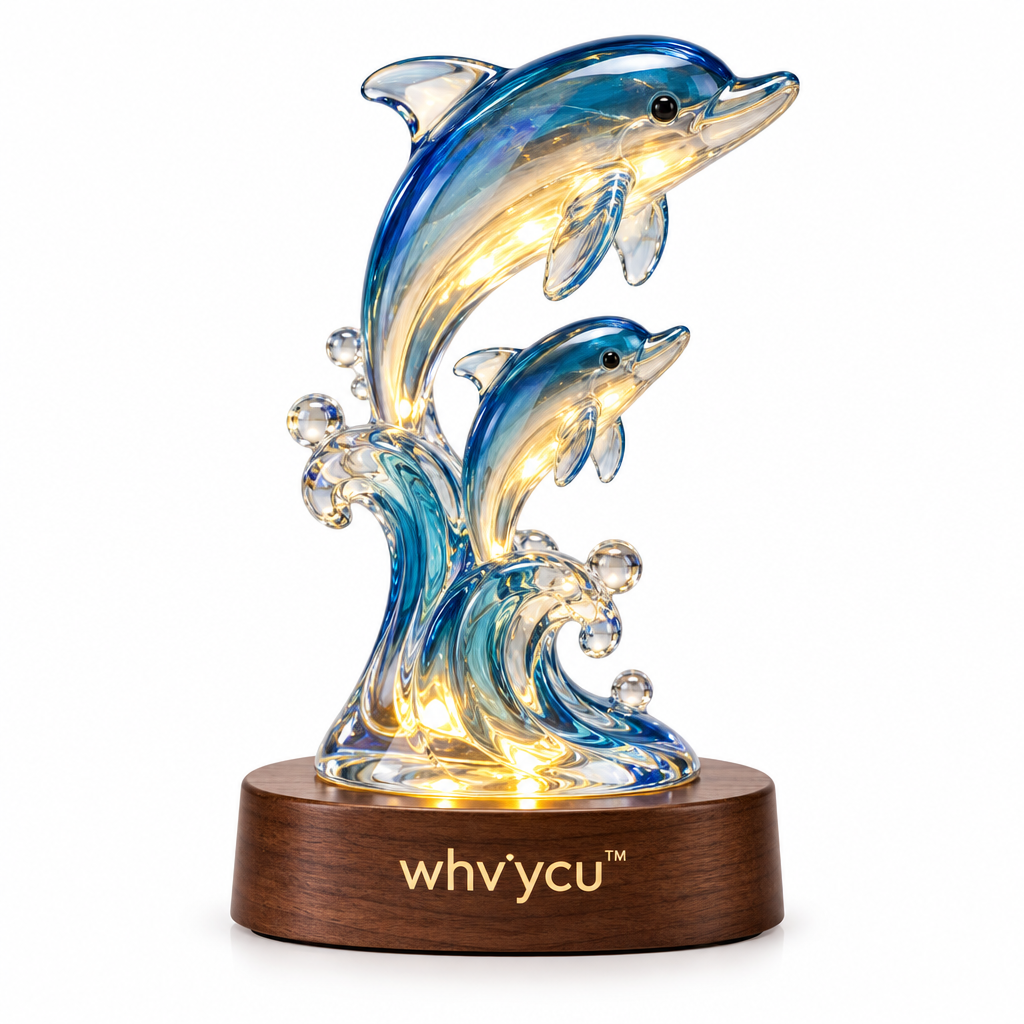 Whvycu™ Luxury Crystal Dolphin Ocean Wave LED Decorative Sculpture
