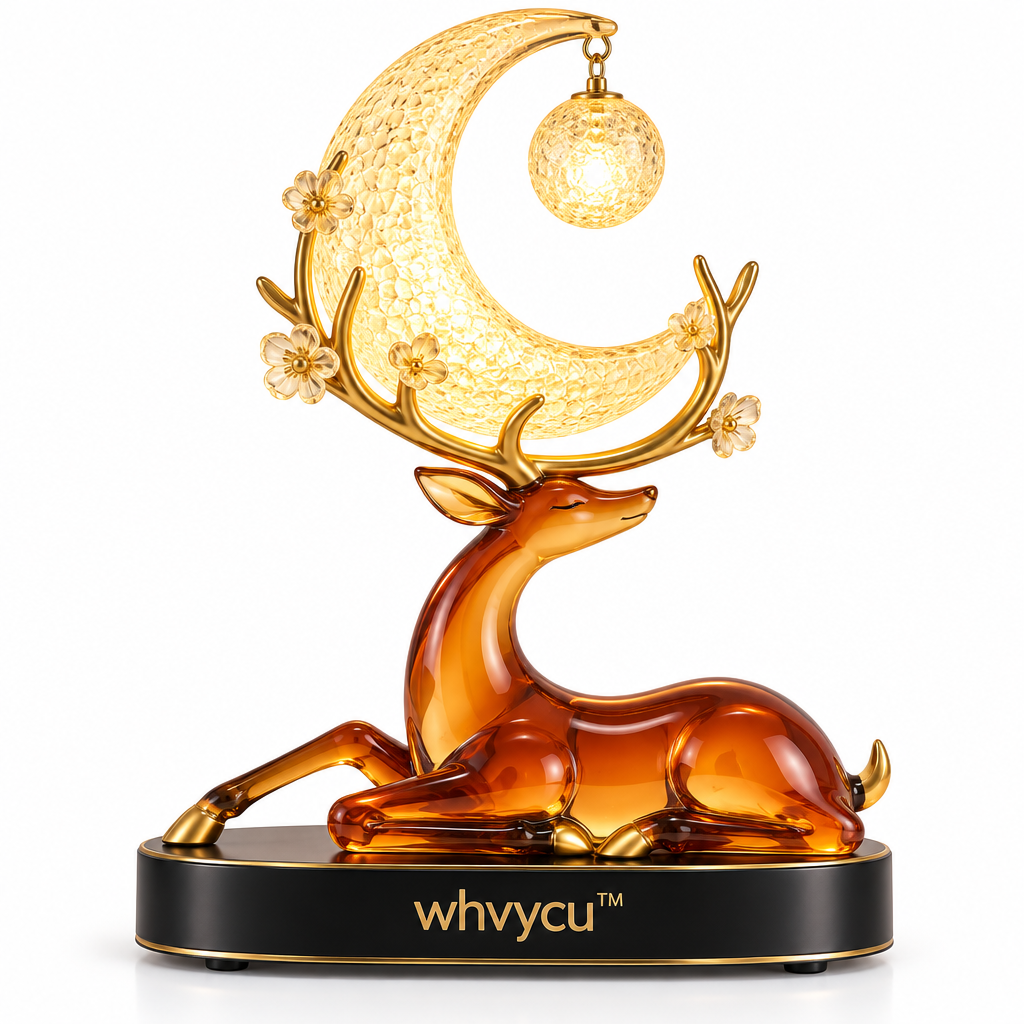Whvycu™ Luxury Crystal Deer Crescent Moon LED Decorative Sculpture