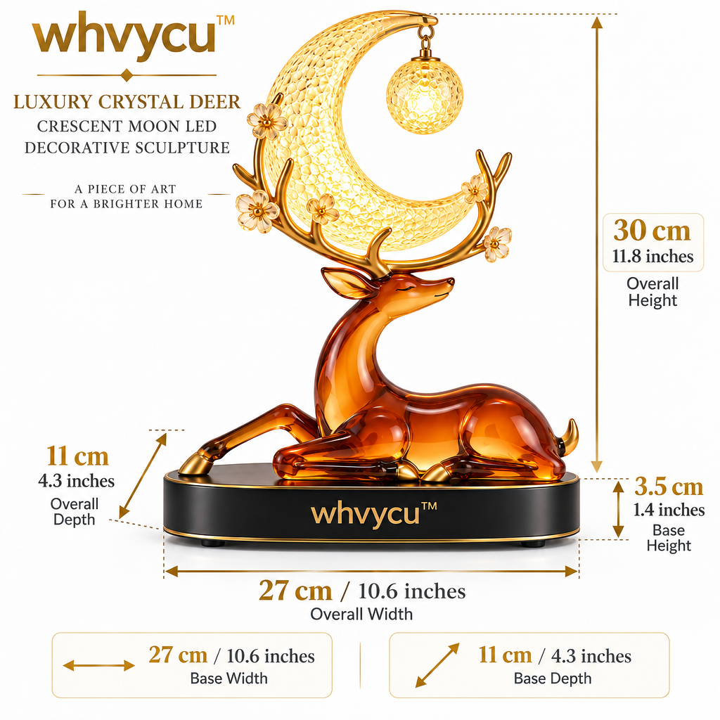 Whvycu™ Luxury Crystal Deer Crescent Moon LED Decorative Sculpture