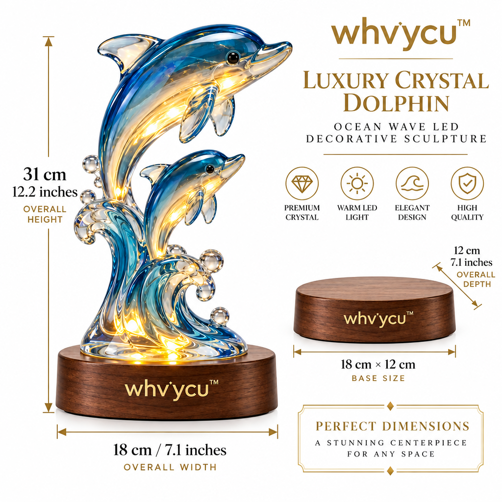 Whvycu™ Luxury Crystal Dolphin Ocean Wave LED Decorative Sculpture