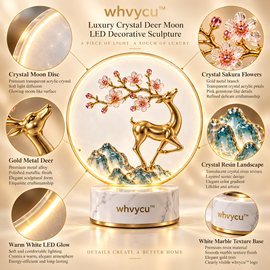 Whvycu™ Luxury Crystal Deer Moon LED Decorative Sculpture