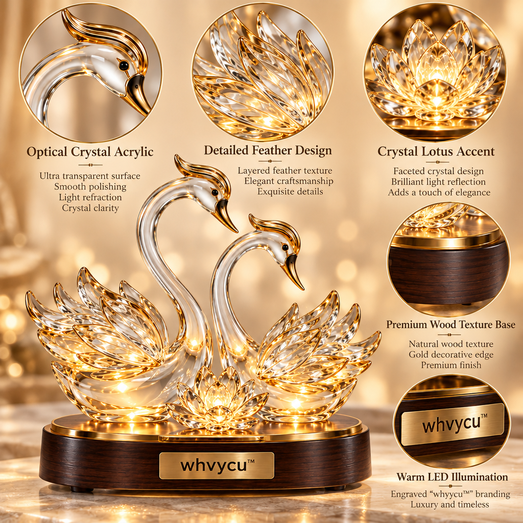 Whvycu™ Luxury Crystal Swan Love LED Decorative Sculpture