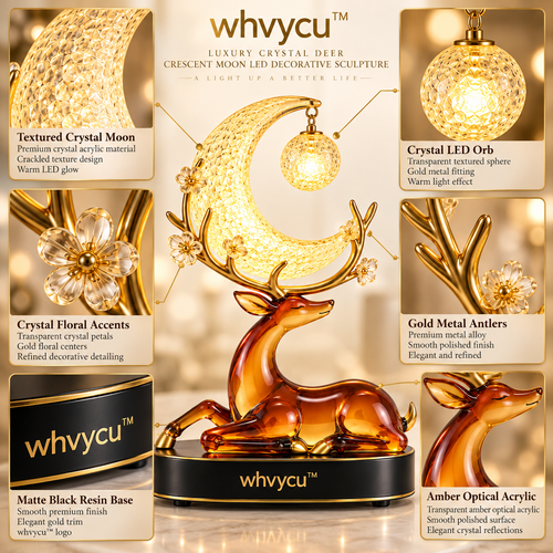 Whvycu™ Luxury Crystal Deer Crescent Moon LED Decorative Sculpture