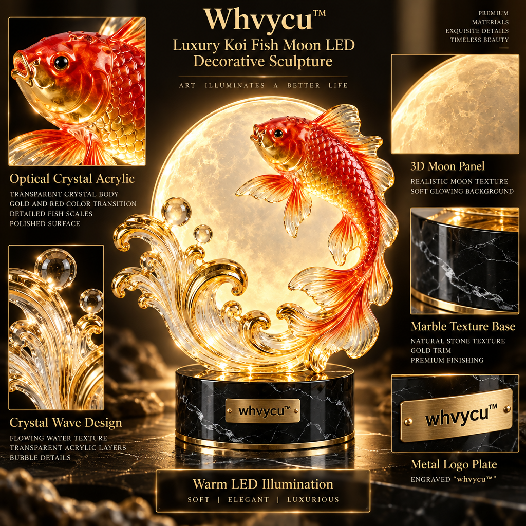Whvycu™ Luxury Koi Fish Moon LED Decorative Sculpture