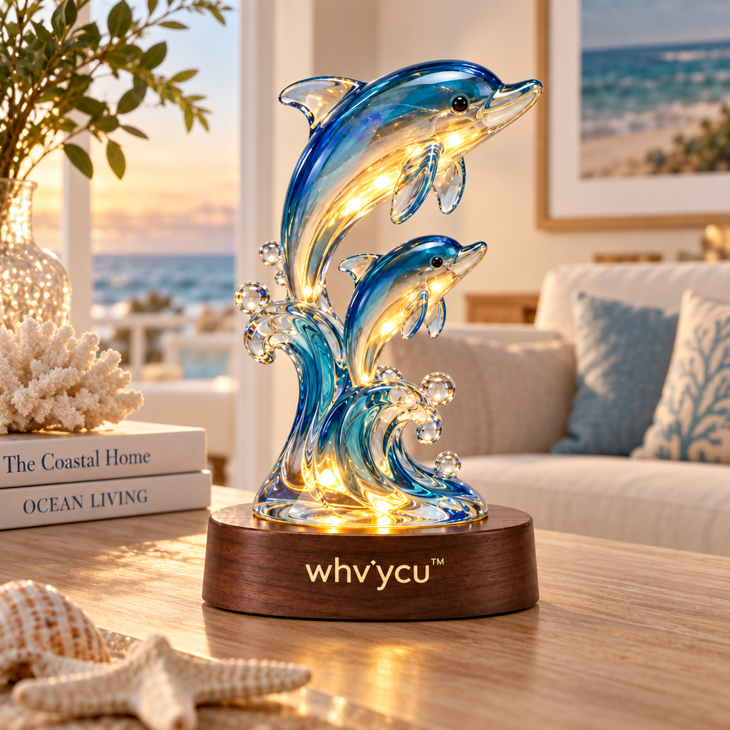 Whvycu™ Luxury Crystal Dolphin Ocean Wave LED Decorative Sculpture