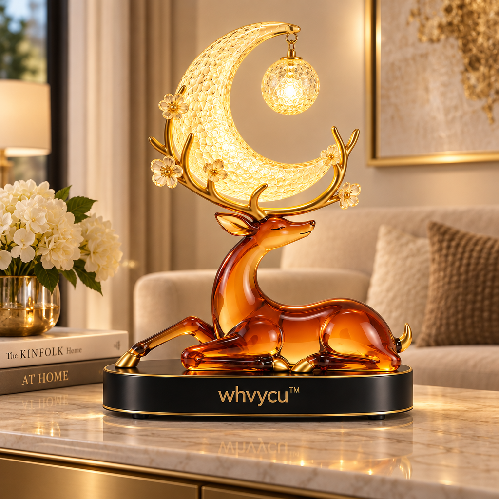 Whvycu™ Luxury Crystal Deer Crescent Moon LED Decorative Sculpture