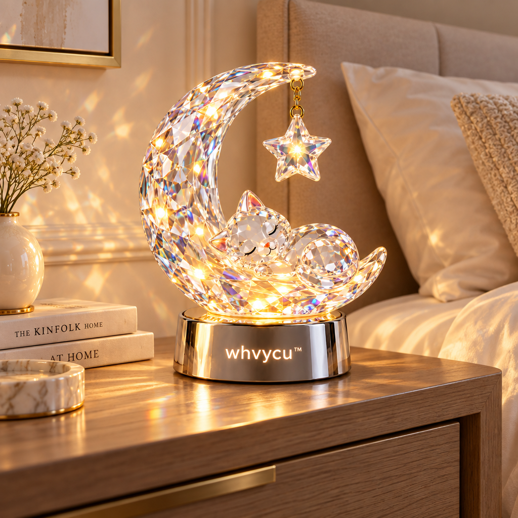 Whvycu™ Luxury Crystal Moon Cat Figurine Light