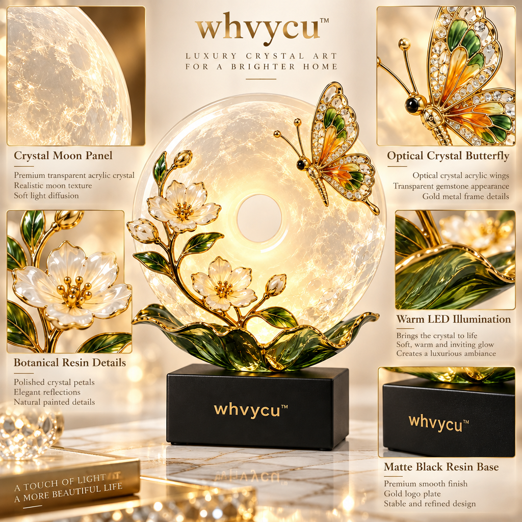Whvycu™ Luxury Crystal Butterfly Moon LED Decorative Sculpture